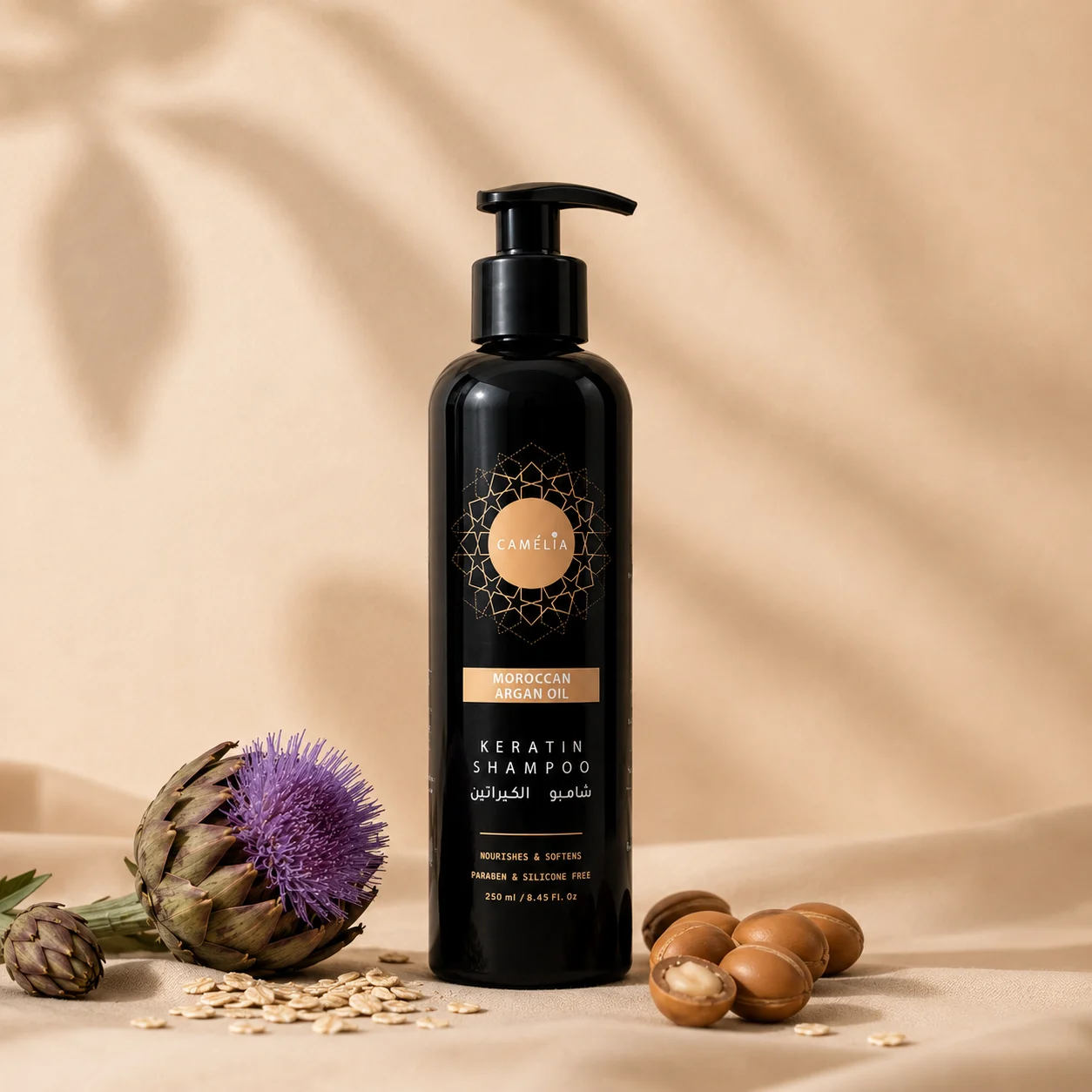 Le Shampoing Kératine Camélia 250 ml, avec artichaut et argan